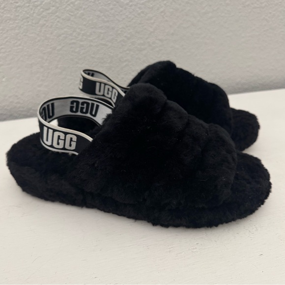UGG Fluff Yeah Shearling Slingback Slide Slippers Black Size 10 - Picture 15 of 15